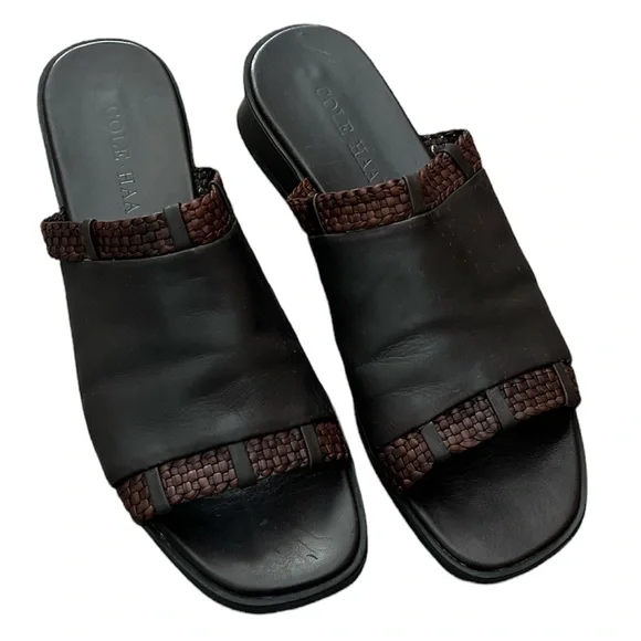 Cole Haan Black and Brown Woven Leather Sandals cole haan resort sandals products for sale | eBay main image 2